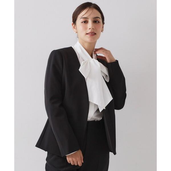 ジャケット ノーカラージャケット 「通勤・セレモニー/セットアップ対応」 Vネックジャケット/ダブルクロス「洗濯機OK」 レディース