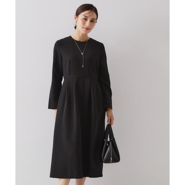 ワンピース 「通勤・セレモニー対応」フィットアンドフレアワンピースダブルクロス「洗濯機OK」