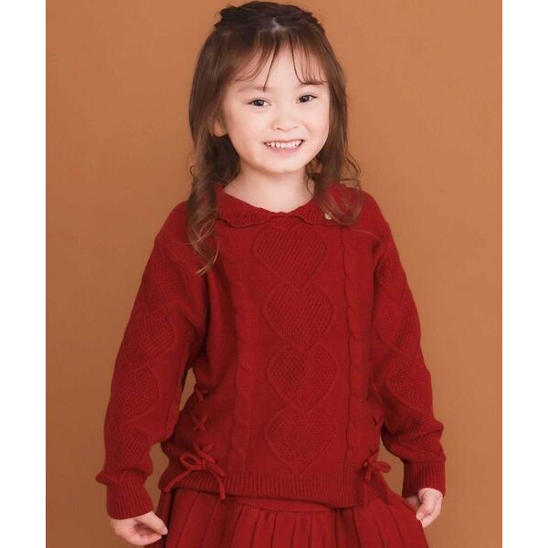 『タイムセール実施中』ZOZO問い合わせ番号:99931556ショップ:BEBE ONLINE STORE，ベベ オンラインストアブランド:SLAP SLIP，スラップスリップ商品名:【ウォッシャブル加工】編み込みリボンハート柄 襟付きニッ...