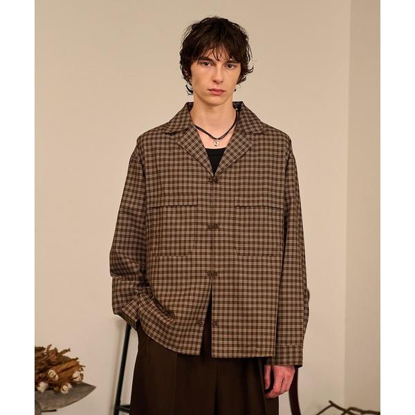 シャツ Grid Check Open Collar Shirt/グリッドチェックオープンカラーシャツ メンズ