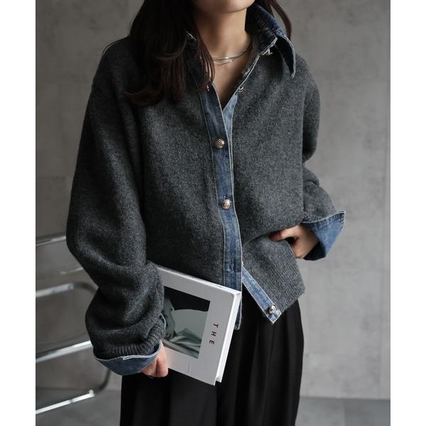 『セール実施中』ZOZO問い合わせ番号:99968926ショップ:Bonjour Sagan，ボンジュールサガンブランド:ap retro，アプレトロ，Bonjour Sagan，ボンジュールサガン商品名:デニムドッキングニットカーディガン...