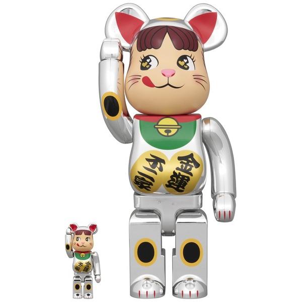 フィギュア BE@RBRICK 招き猫 ペコちゃん 金運 ダブル小判 銀メッキ 100％ ＆ 400％