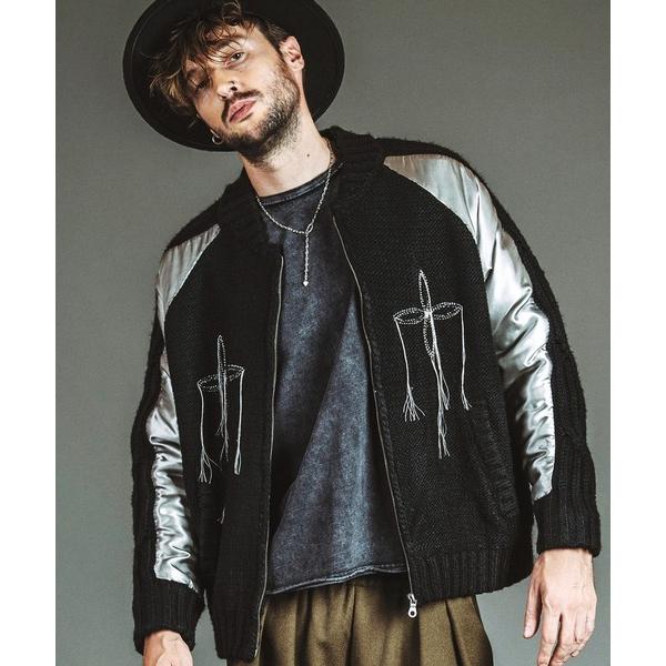 ブルゾン アウター 「NO ID.」Docking Knit Souvenir Jacket / ドッキング ニット スーベニア ジャケット メンズ