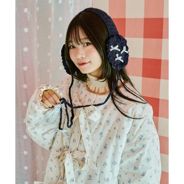 耳当て イヤーマフ 「クティールとレトロ」リボンたっぷりハートイヤーマフ レディース