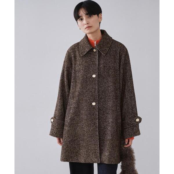 ステンカラーコート コート ヘリンボーンステンカラーコート レディース