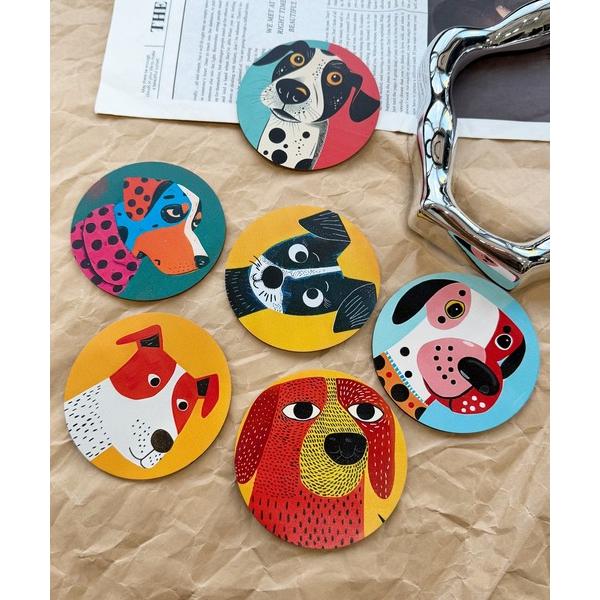 ZOZO問い合わせ番号:100100152ショップ:RiNc，リンクブランド:NOLITA LABORATORY，ノリータラボラトリー商品名:【 NOLITA / ノリータ 】 犬 イラスト 木製コースター 6枚セット 北欧風 おしゃれ カ...