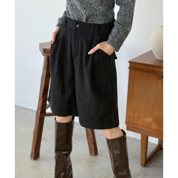 ワイドパンツ ハーフパンツ パンツ 短パン ウールタッチタックハーフパンツ レディース