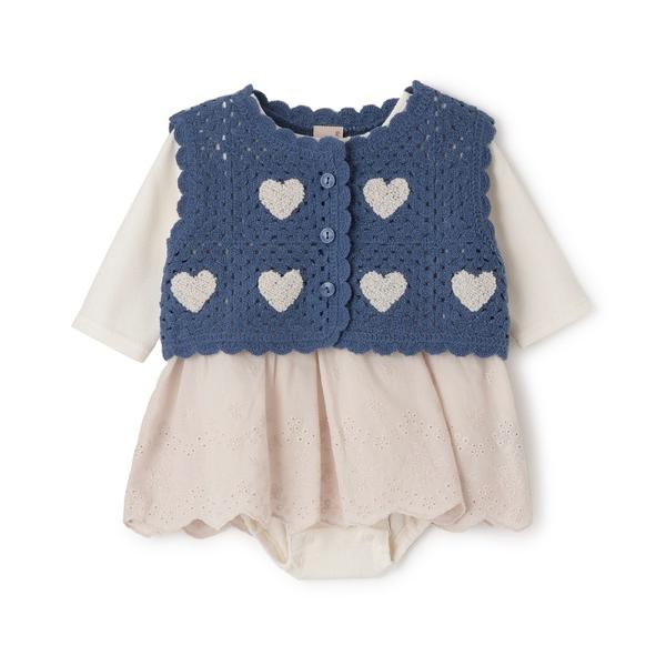 『セール実施中』※このアイテムは返品・交換対象外商品です。ZOZO問い合わせ番号:100308250ショップ:petit main，プティマインブランド:petit main，プティマイン商品名:【リンク】クロシェベストつきロンパースカテゴ...