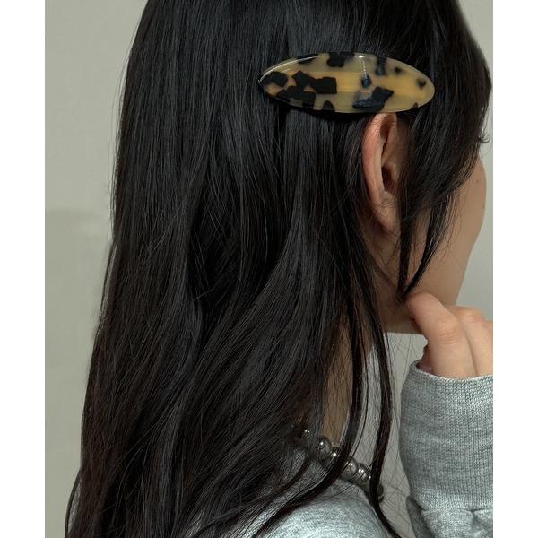ヘアクリップ 「MAGASIN DE MODE Onjna」バレッタ べっ甲風 マーブル 樹脂 オーバル すべり止め付き OSWY