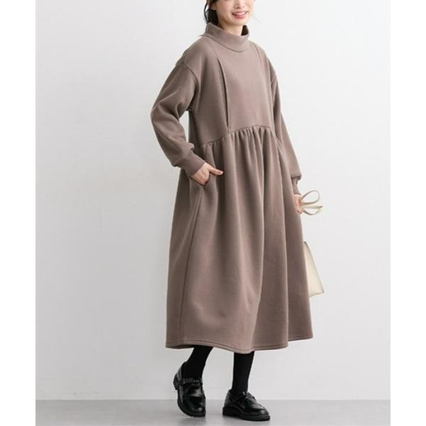 ZOZO問い合わせ番号:100379160ショップ:nissen，ニッセンブランド:QUNTSTYLE，キュントスタイル商品名:【マタニティウェア・授乳服】あったか裏起毛　ウエストギャザーモックネックワンピースカテゴリ:ママ＆ベビー>...