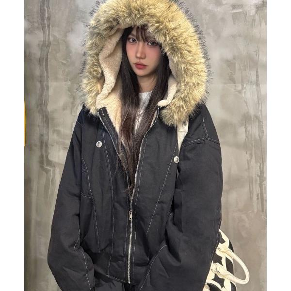 『タイムセール実施中』ZOZO問い合わせ番号:100416992ショップ:Bonjour Sagan，ボンジュールサガンブランド:lulufa，ルルファ商品名:ファー付きフード ミリタリーブルゾン/ミリタリージャケット 韓国ファッション ア...