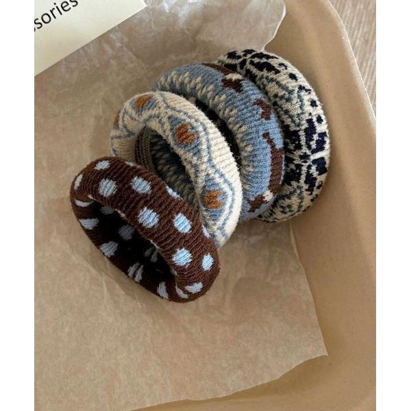 『タイムセール実施中』ZOZO問い合わせ番号:100449550ショップ:RiNc，リンクブランド:ammy.，エイミードット商品名:【 ammy. / エイミードット 】 レトロパターン ニット ヘアゴム アソート / ヘアアクセサリーカ...