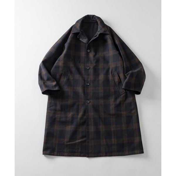 ステンカラーコート コート リバーシブル ウール混 フランネル チェック バルマカーン コート / Reversible Balmacaan Coat