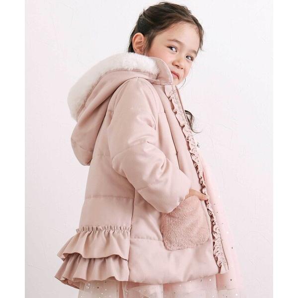 ZOZO問い合わせ番号:100685062ショップ:BEBE ONLINE STORE，ベベ オンラインストアブランド:SLAP SLIP，スラップスリップ商品名:ふわふわファーポケットフリルたっぷり中綿ロングコート(90〜130cm）カテ...