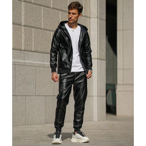 ZOZO問い合わせ番号:100720674ショップ:JOKER，ジョーカーブランド:SOMEDIFF，サムディフ，JOKER，ジョーカー商品名:【SOMEDIFF】PUレザーフルジップパーカーセットアップ メンズ 上下セット ブラック カー...