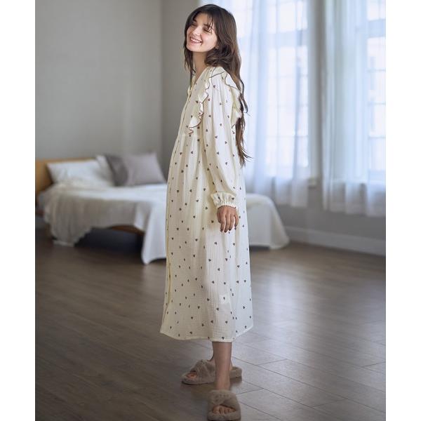 ZOZO問い合わせ番号:100897426ショップ:cross marche，クロスマルシェブランド:Rosemadame，ローズマダム商品名:Ｗガーゼハート柄ネグリジェ/ワンピースパジャマ/ルームウェア（マタニティ/授乳服）授乳楽々 妊婦...