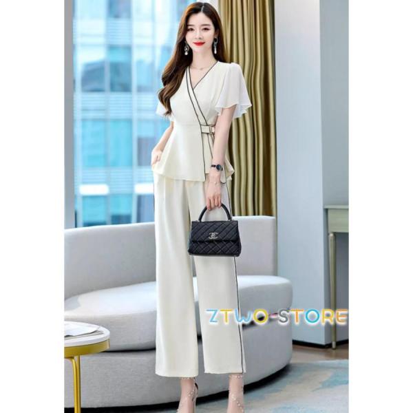 パンツドレス かっこいい セットアップ レディース カシュクール パーティードレス 結婚式 お呼ばれドレス 袖あり 大きいサイズ 3L 白 黒 フレア袖 韓国 ドレス ztwo-store_zt0726-nz45