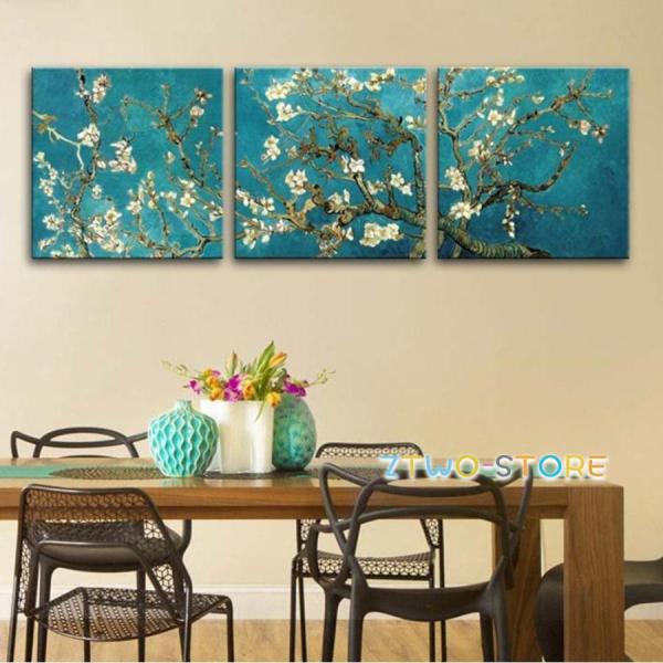 爆買ファブリックパネル 3枚 絵画 インテリア 絵 アートフレーム花咲くアーモンドの木の枝　ゴッホ・「アーモンドの花樹」　プリキャンバス複製画・ギャラリーラップ仕上げ　アート リビング プレゼント アートフレーム おしゃれ 飾る グッズ ギ...