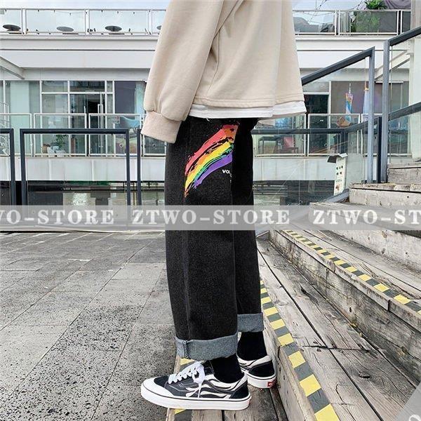 ワイドパンツ メンズ バギーパンツ プリント ロゴ 虹 ペインターパンツ オシャレ カコイイ デニムジーンズ 韓国風 太め ゆったり 春夏秋 Ztwo 1124ktk144 Z2ストア 通販 Yahoo ショッピング