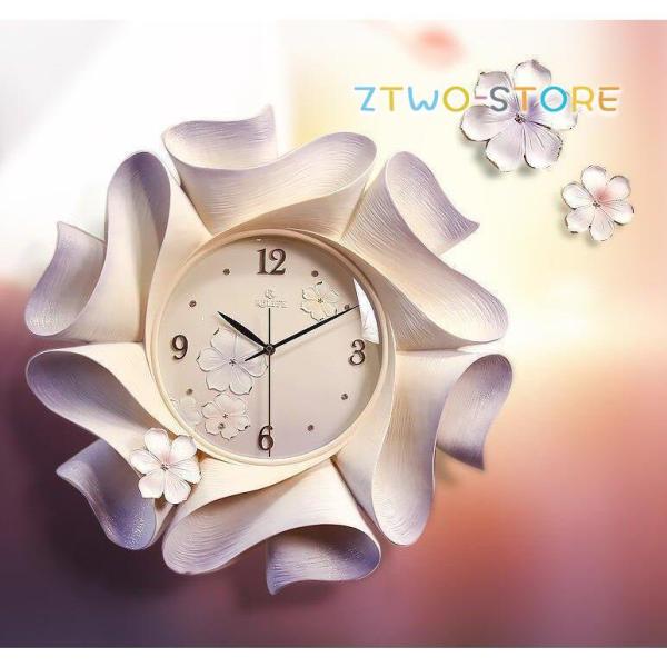祝い 壁掛け時計 陶 可愛い 新居 花型 パープル 時計 クロック
