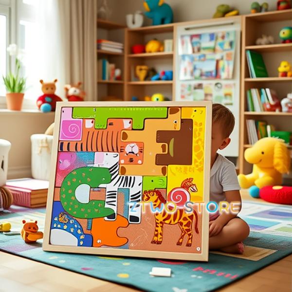 木玩社のアニマルテトリス 動物積み木 知育玩具 木製パズル 木製