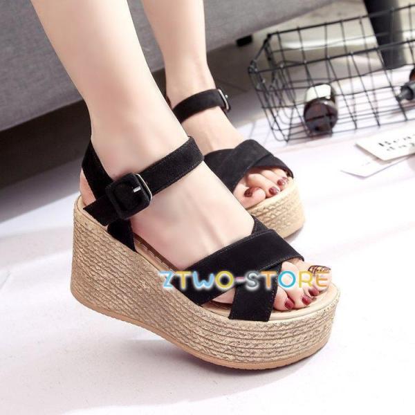 厚底 サンダル レディース スエード調 ウェッジソール コンフォート