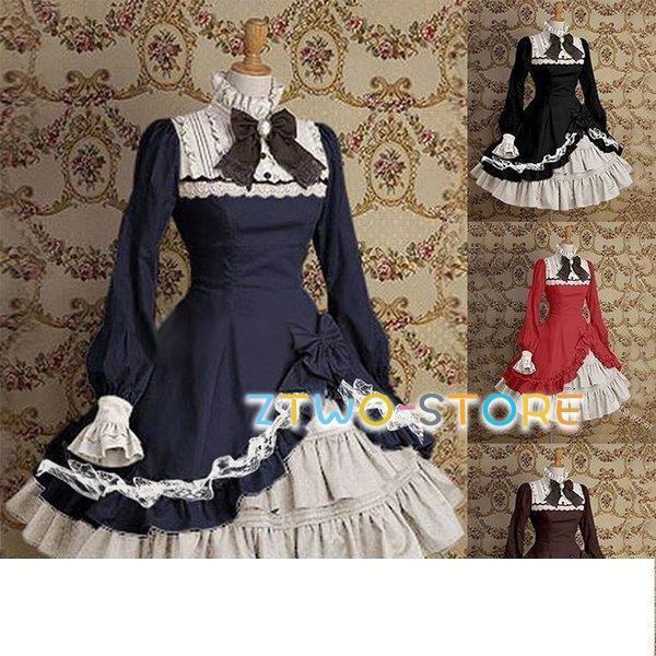 洋服 長袖 ロリータ 姫系 かわいい 安い ゴスロリハイネック ラッパそ
