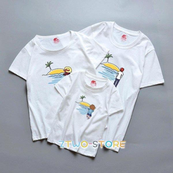 爆買内容：Tシャツ素材：綿親子ペアがかわいい！父の日、母の日、、誕生日のギフト、パパ、ママとお子様とのお揃いに◎☆運動会、夏休み、海、プール、旅行、公園、ルームウェア、デイリーユース、スポーツ　等にオススメ！！サイズは、実寸を測っているため...