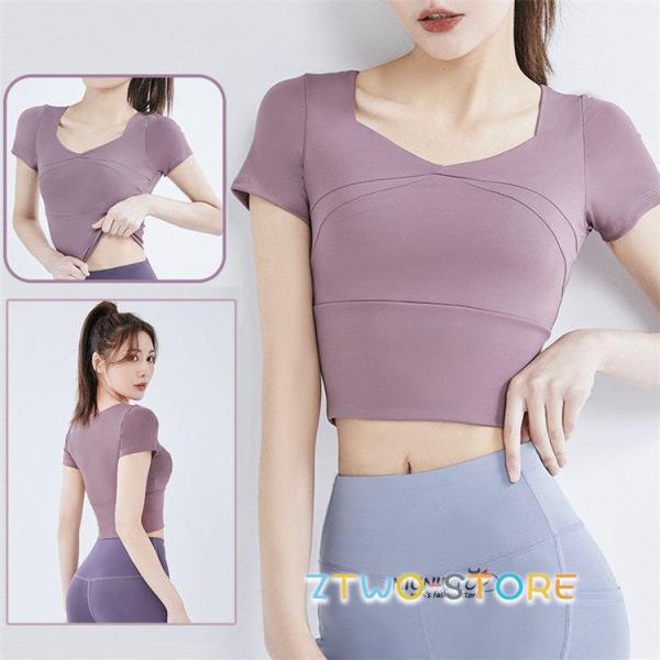 爆買スポーツTシャツ レディース 半袖 ヨガTシャツ トップス カップ付き 運動着 ランニング スポーツウェア ヨガウェア 速乾 夏服 ジムウェア ストレッチ拔群素材：ポリエステル色 パープル ブラック グレー ブルー イエロー ピンク グ...