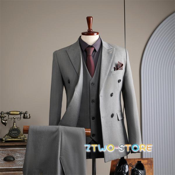 タキシードスーツ 3ピーススーツ メンズスーツ ストライプ ダブル