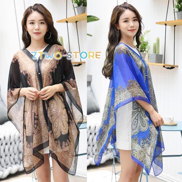 15色 ショール エスニック風 シフォン ポンチョ ストール 肩掛け UV