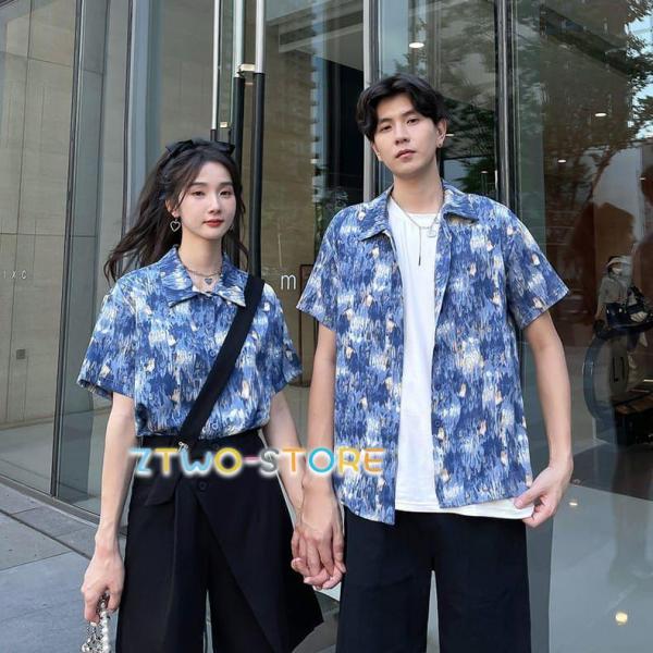 ポロシャツ ペアシャツ ペアルック カップル ペアtシャツ 夏 半袖 レディース メンズ レトロ風 ダイダイ柄シャツ ユニセックス カップル お揃い プレゼント カッ