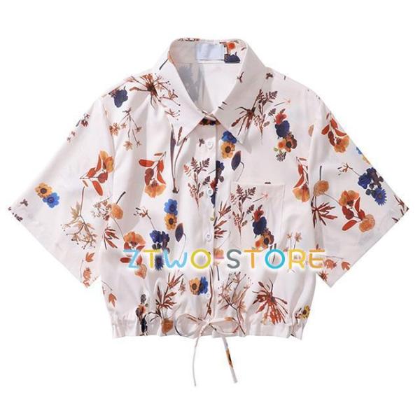 花柄シャツ レディース 半袖 柄 ブラウス レディース ショート丈 花柄 春 夏 プリント ゆったり カジュアル 羽織り 総柄シャツ 韓国ファッション