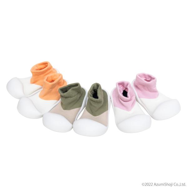 靴下付ベビーシューズ 3種セット 赤ちゃん 靴 かわいい ソックス ピンク カーキ オレンジ 消耗品 育児 散歩 外遊び 子供 よちよち歩き プレゼント シンプル