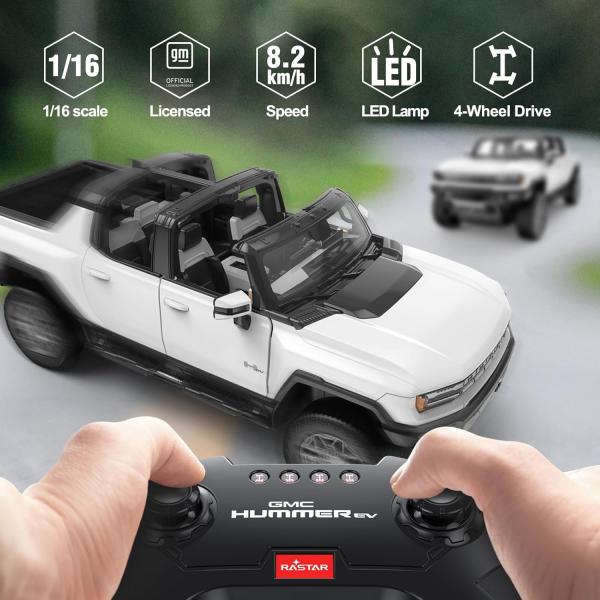 ◆GMC公式ライセンス取得◆2022年モデル「ハマーEV」を1/16スケールで再現した本格RCカー！【商品仕様】サイズ：約34.3×15×13.2cmスケール：1/16高品質ABS使用カラー：ブラック（ルーフパネル付き）【外観の特徴】H字型...