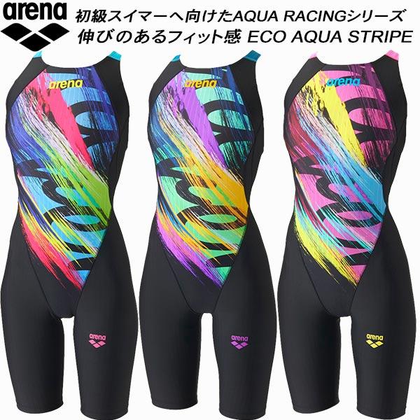 アリーナ arena レディース 競泳水着 WA承認 ハーフスパッツ 着やストラップ ECO AQUA STRIPE アクアストライプ AS6FRC83L