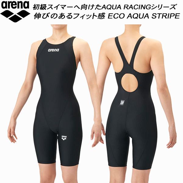 アリーナ arena レディース水着 WA承認 ハーフスパッツ 大きめサイズ アクアストライプ AS6SRC51L BKBK