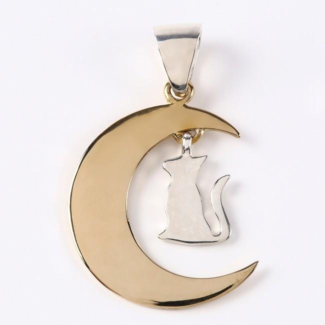 (OV)月とネコのペンダントSV+B 動物 和風 メイン シルバー925 |  | 01