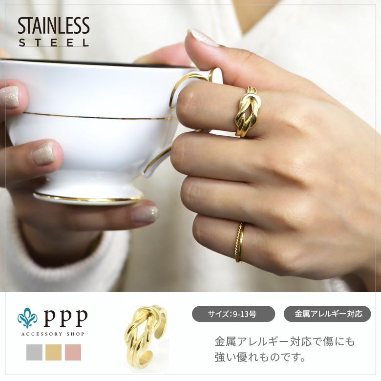 指輪 レディース ステンレス リング (188)結わき 金色 メンズ 送料無料 