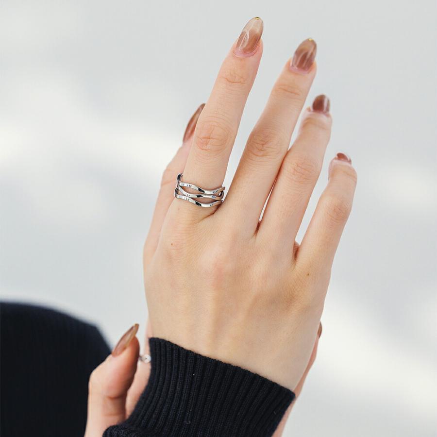 指輪 レディース ステンレス リング (199)ウェーブ3連風 選択可 銀色