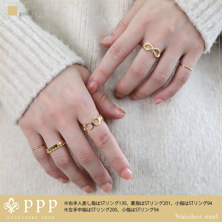 指輪 レディース ステンレス リング (201)2連風ボールチェーン付き