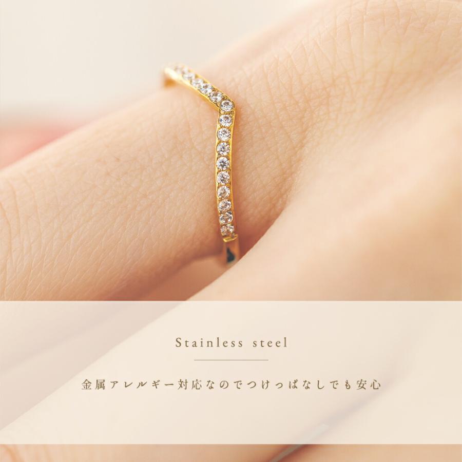 指輪 レディース ステンレス リング (202)V字デザインCZ 選択可 銀色