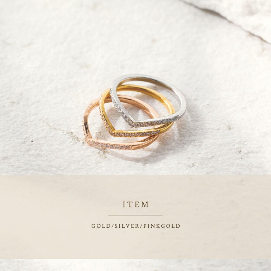 指輪 レディース ステンレス リング (202)V字デザインCZ 選択可 銀色