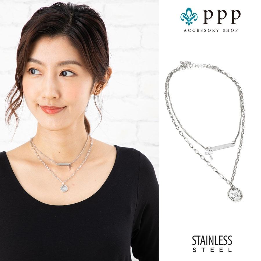 ステンレス ネックレス 61 2連風 銀色メイン レディース 送料無料 金属アレルギー対応 Stain1430 アクセサリー専門ショップ Ppp 通販 Yahoo ショッピング