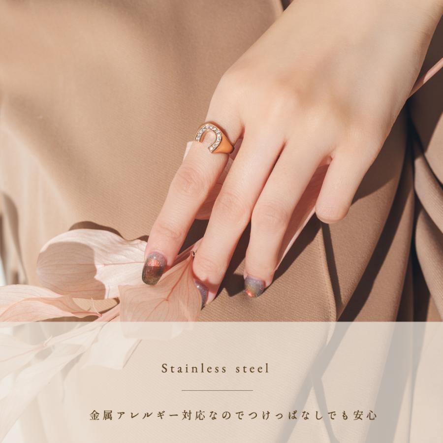 指輪 レディース ステンレス リング (238)ホースシューCZ 選択可 銀色