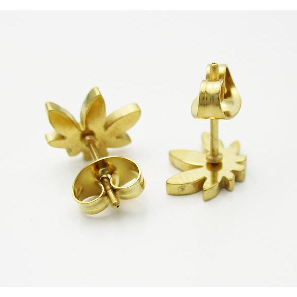 ピアス レディース ステンレス (55) マリファナ ゴールド 2個セット