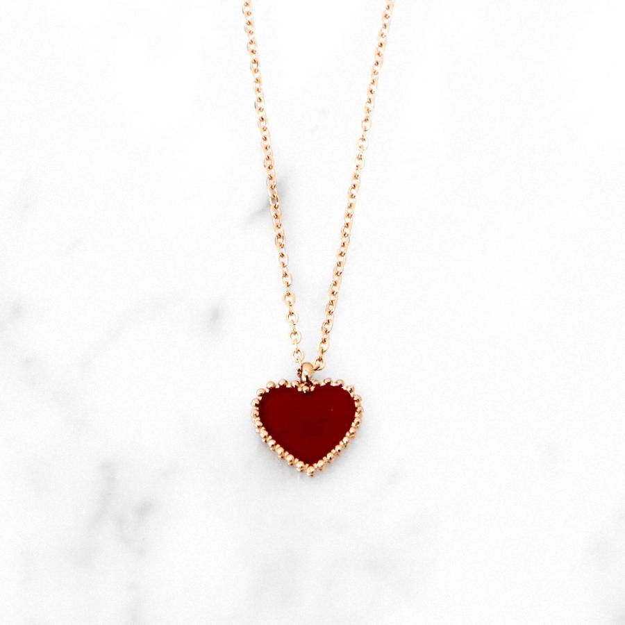 ステンレス ネックレス (187)ハート 選択可 (金色・ピンクゴールド) 白