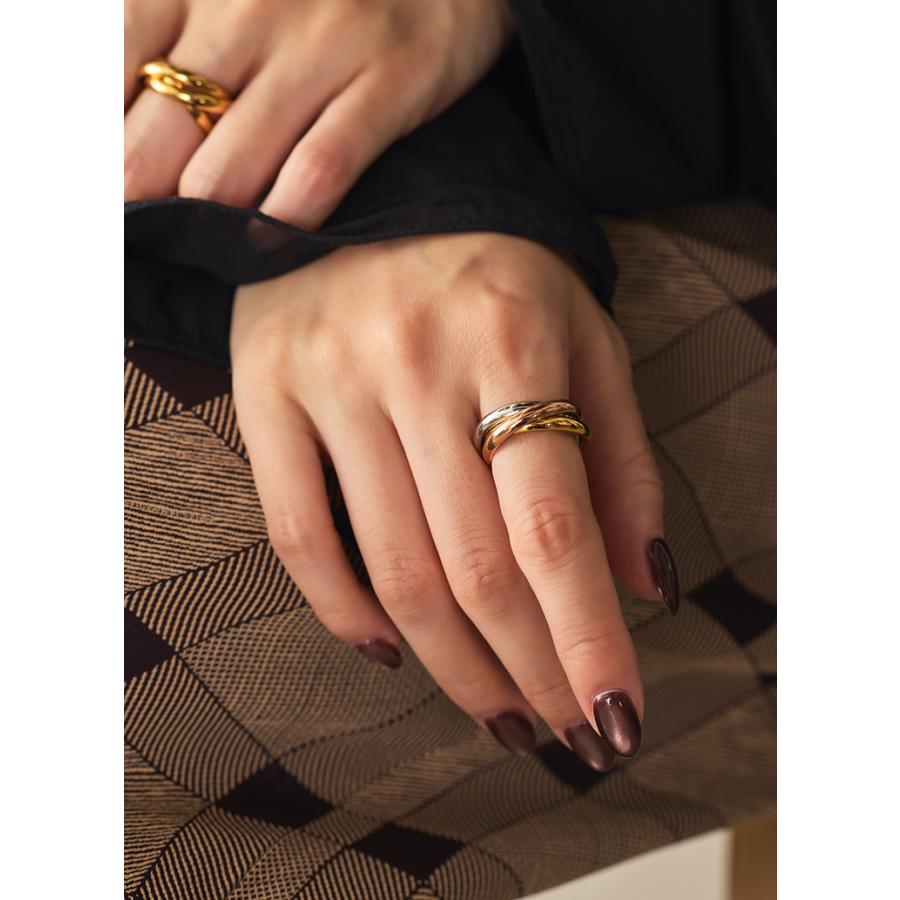 指輪 レディース ステンレス リング (417) 3連 MIX 幅3mm (銀色 金色