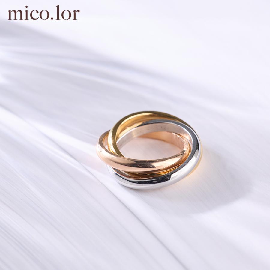 指輪 レディース ステンレス リング (417) 3連 MIX 幅3mm (銀色 金色