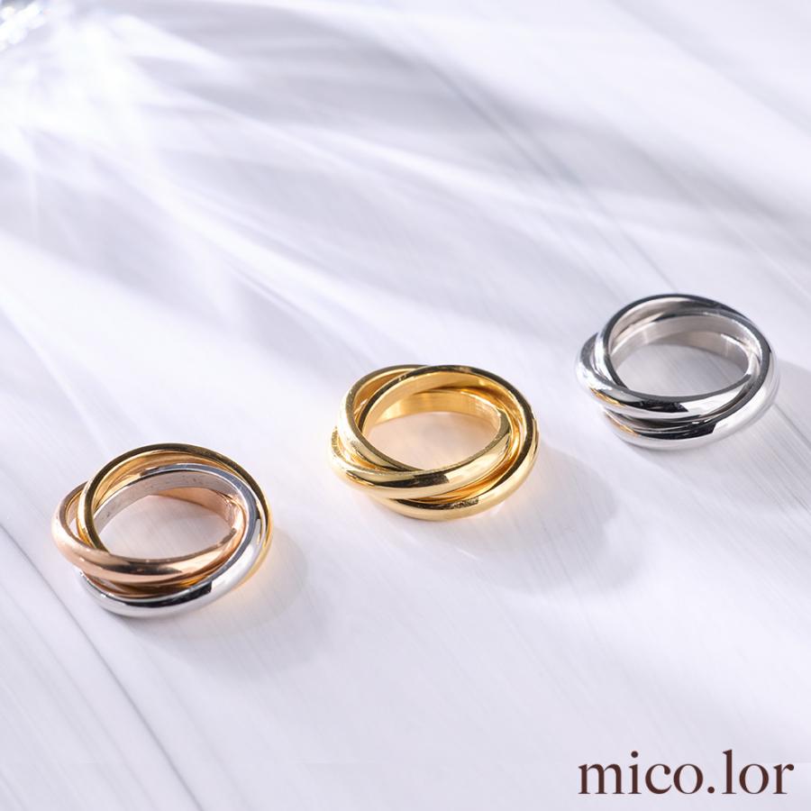 指輪 レディース ステンレス リング (417) 3連 MIX 幅3mm (銀色 金色